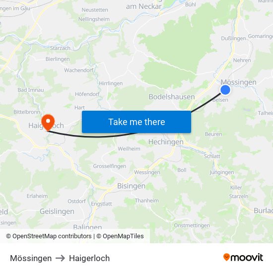 Mössingen to Haigerloch map