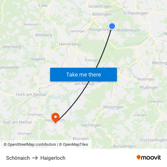 Schönaich to Haigerloch map