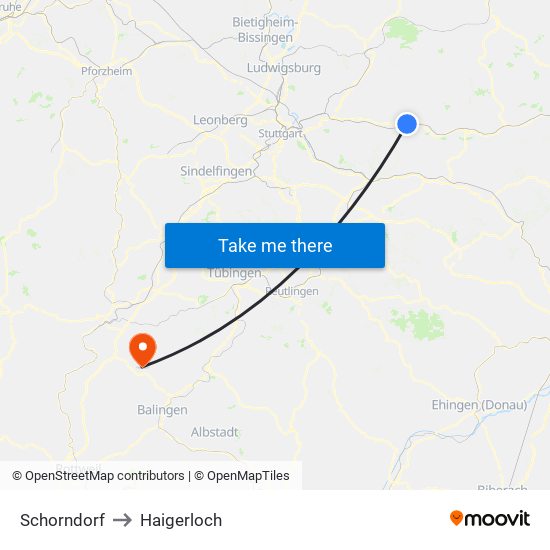 Schorndorf to Haigerloch map