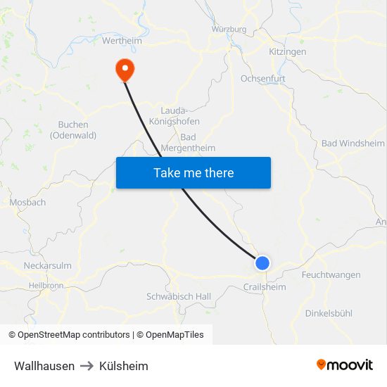 Wallhausen to Külsheim map