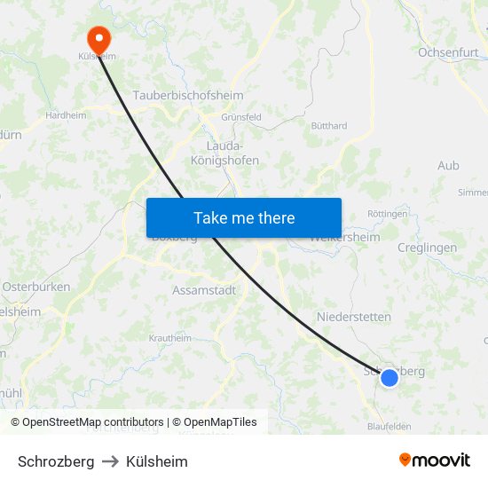 Schrozberg to Külsheim map