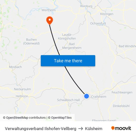 Verwaltungsverband Ilshofen-Vellberg to Külsheim map