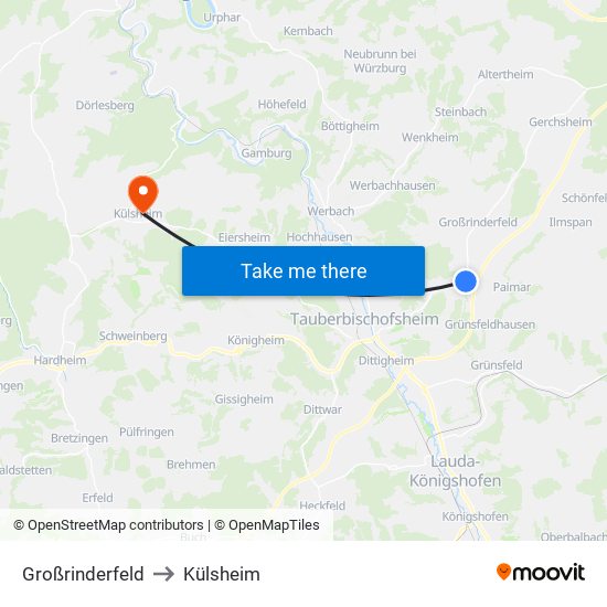 Großrinderfeld to Külsheim map