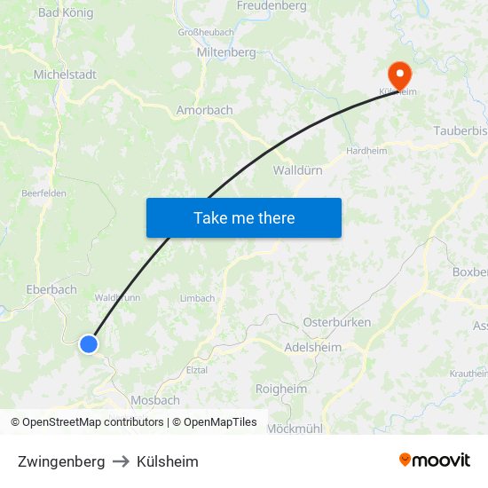 Zwingenberg to Külsheim map