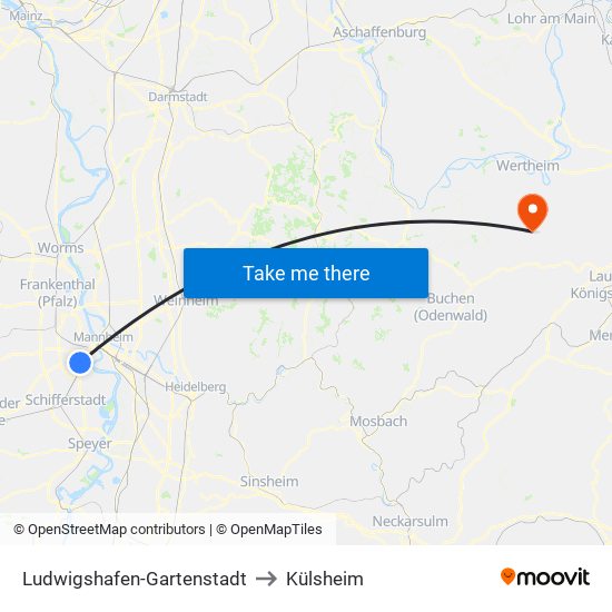 Ludwigshafen-Gartenstadt to Külsheim map