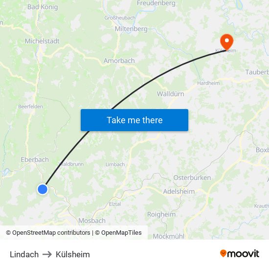 Lindach to Külsheim map