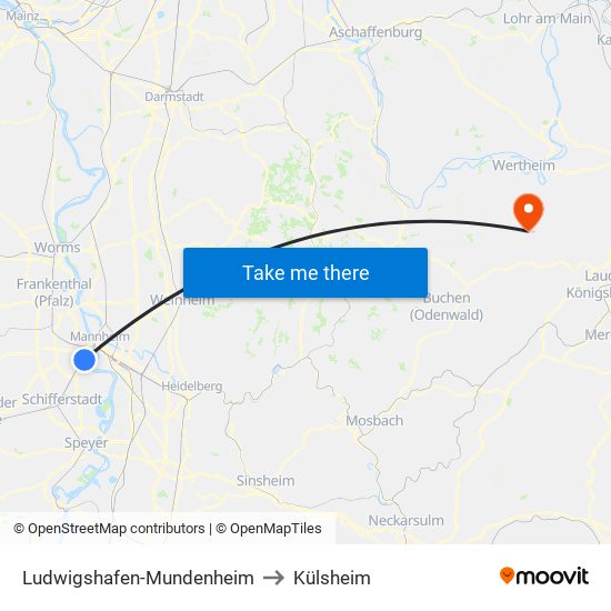 Ludwigshafen-Mundenheim to Külsheim map