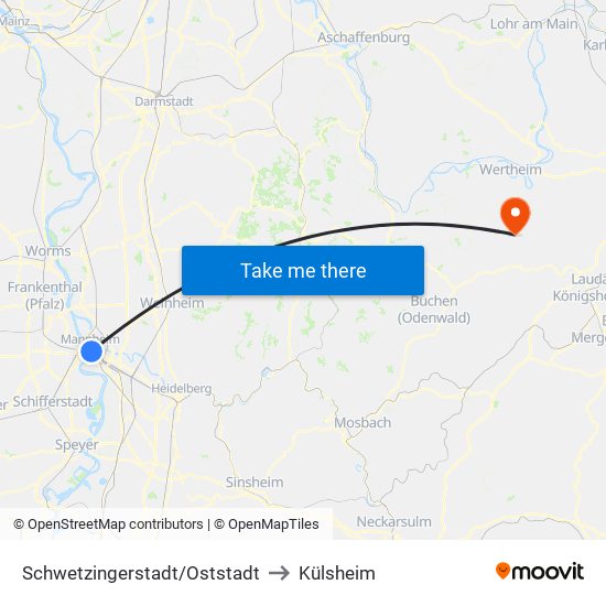 Schwetzingerstadt/Oststadt to Külsheim map