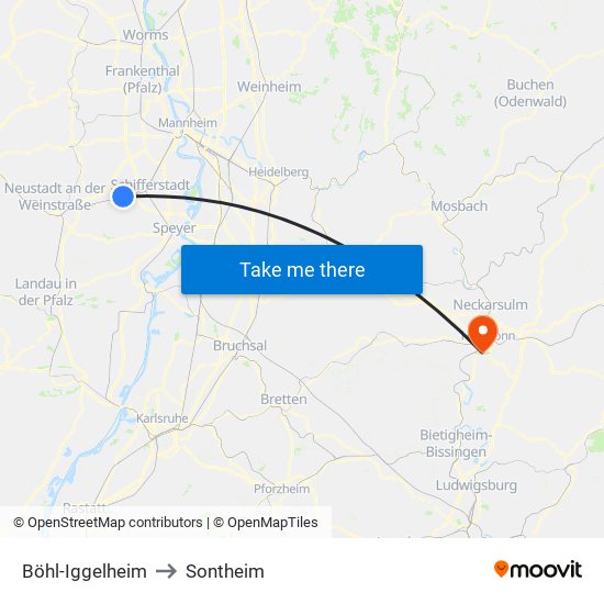 Böhl-Iggelheim to Sontheim map