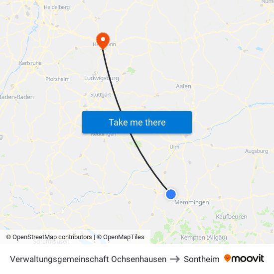 Verwaltungsgemeinschaft Ochsenhausen to Sontheim map