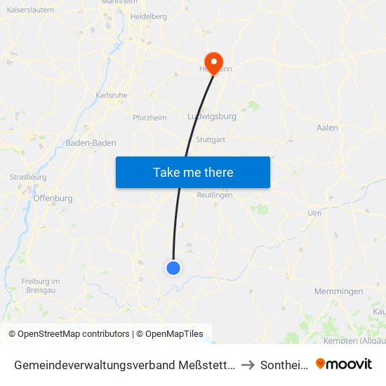 Gemeindeverwaltungsverband Meßstetten to Sontheim map