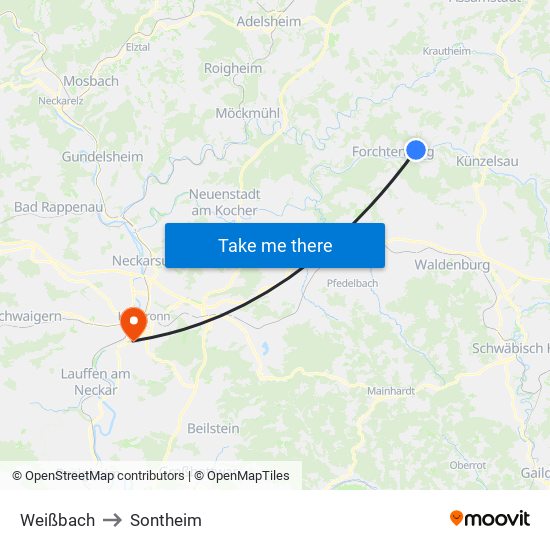 Weißbach to Sontheim map