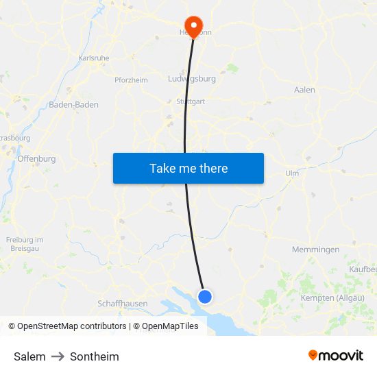 Salem to Sontheim map