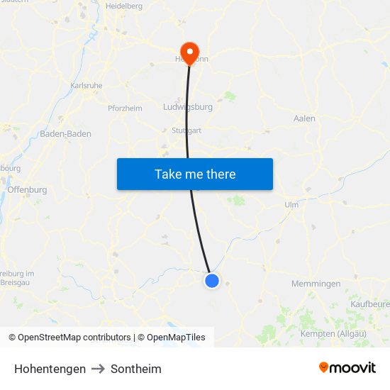 Hohentengen to Sontheim map