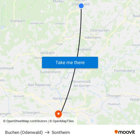 Buchen (Odenwald) to Sontheim map