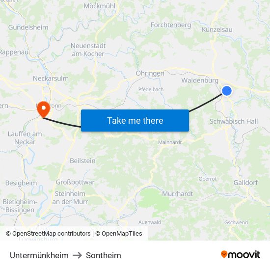 Untermünkheim to Sontheim map