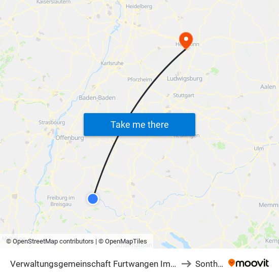 Verwaltungsgemeinschaft Furtwangen Im Schwarzwald to Sontheim map