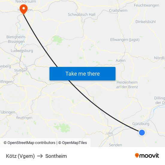 Kötz (Vgem) to Sontheim map