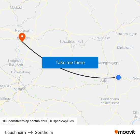 Lauchheim to Sontheim map