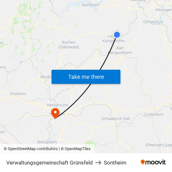 Verwaltungsgemeinschaft Grünsfeld to Sontheim map