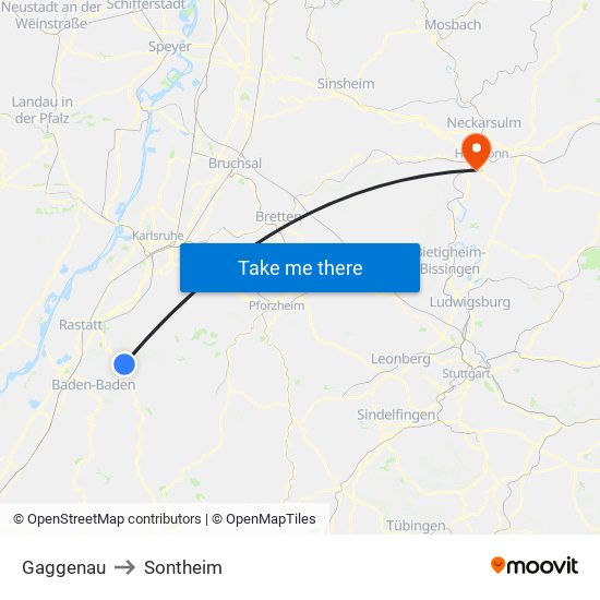 Gaggenau to Sontheim map