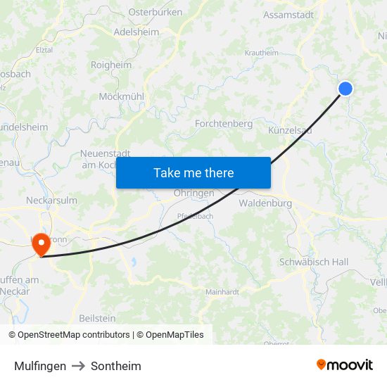 Mulfingen to Sontheim map