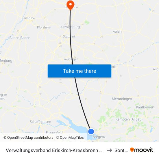 Verwaltungsverband Eriskirch-Kressbronn am Bodensee-Langenargen to Sontheim map