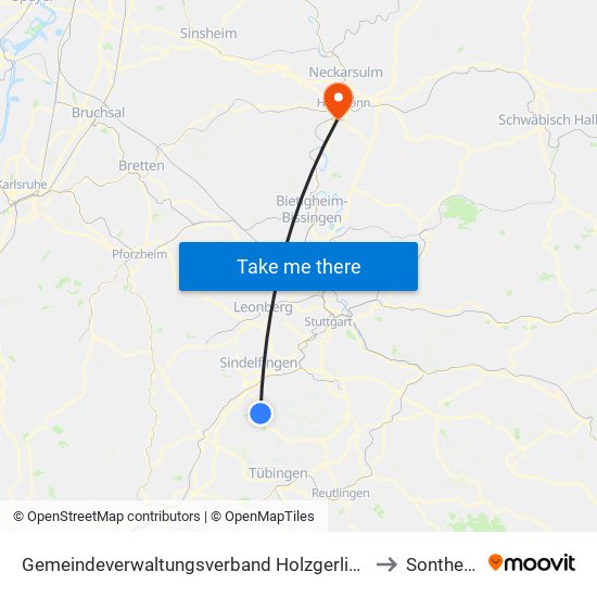 Gemeindeverwaltungsverband Holzgerlingen to Sontheim map