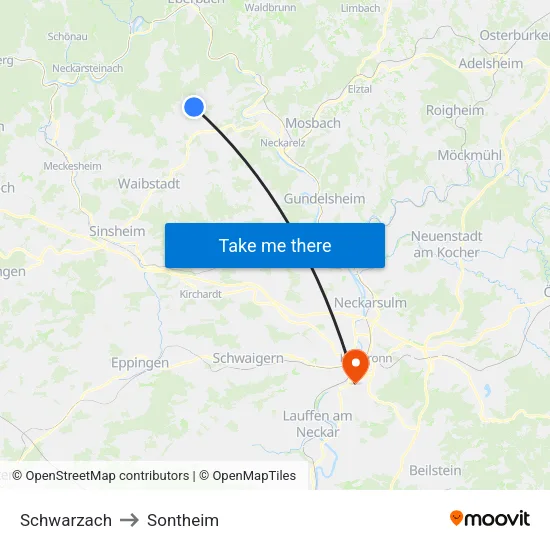 Schwarzach to Sontheim map