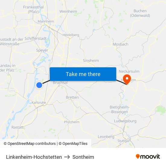 Linkenheim-Hochstetten to Sontheim map