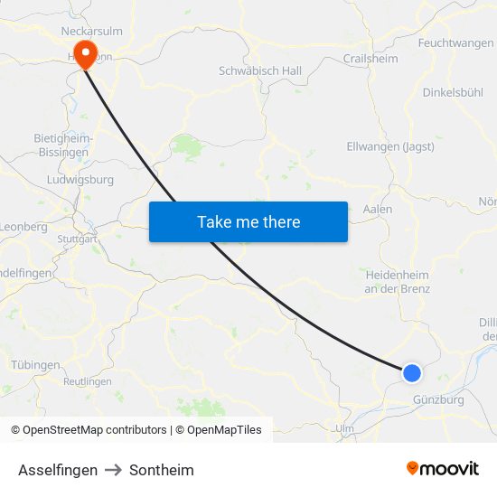 Asselfingen to Sontheim map