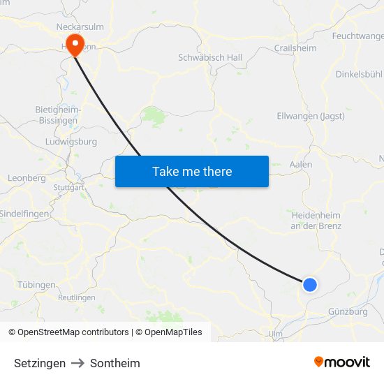 Setzingen to Sontheim map
