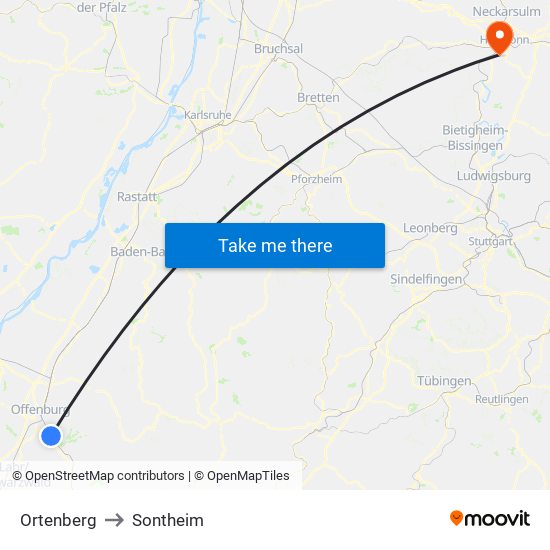 Ortenberg to Sontheim map