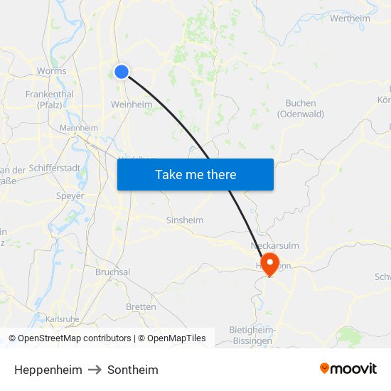 Heppenheim to Sontheim map