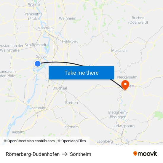 Römerberg-Dudenhofen to Sontheim map