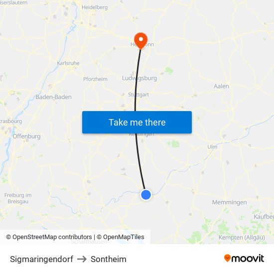 Sigmaringendorf to Sontheim map