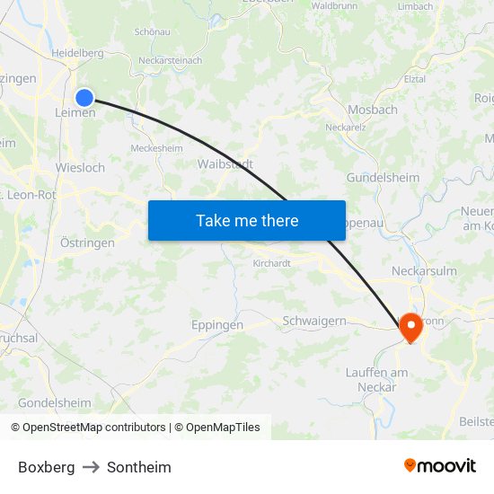 Boxberg to Sontheim map