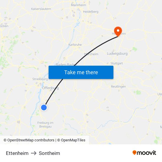 Ettenheim to Sontheim map