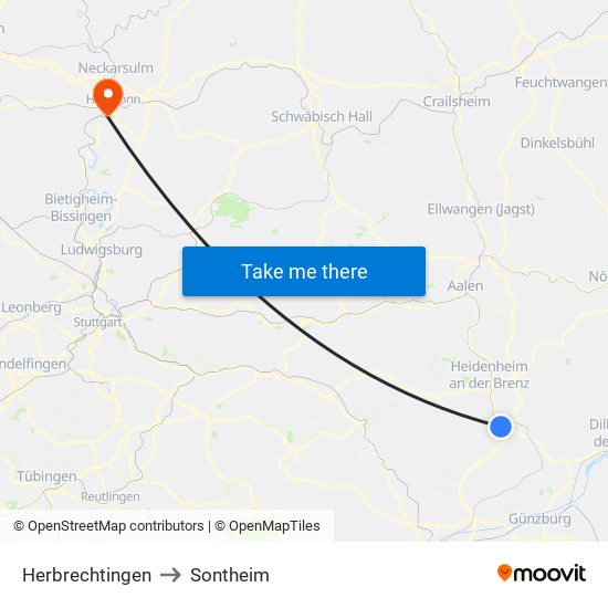 Herbrechtingen to Sontheim map