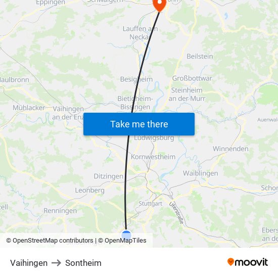 Vaihingen to Sontheim map