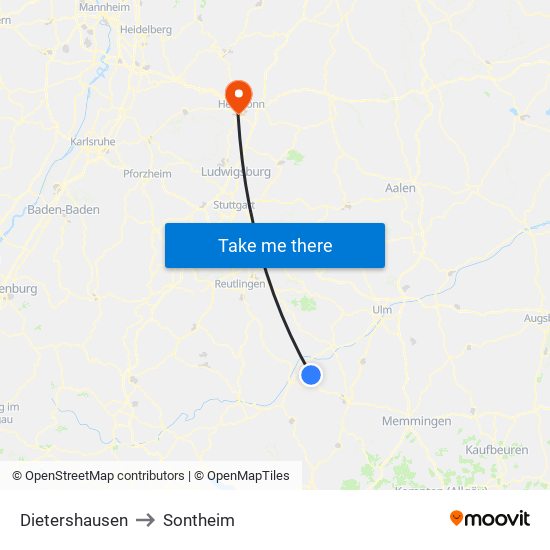 Dietershausen to Sontheim map