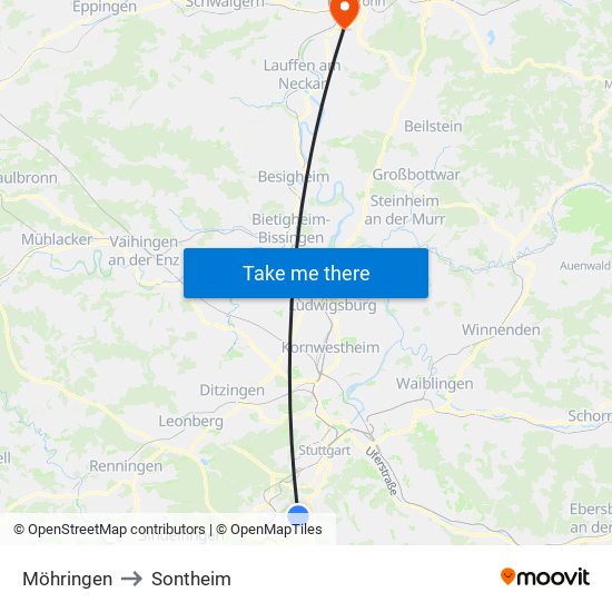 Möhringen to Sontheim map