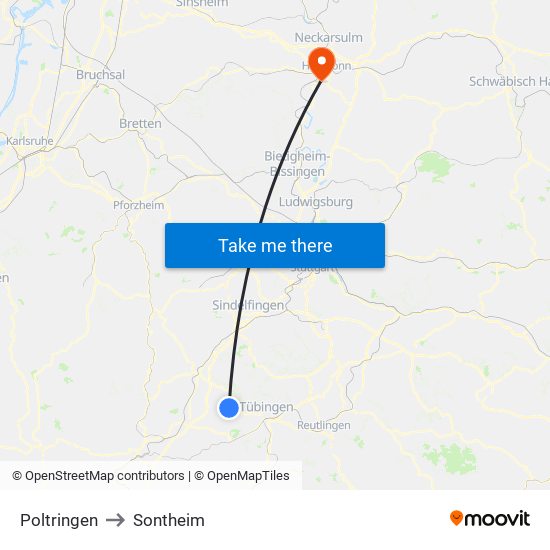 Poltringen to Sontheim map