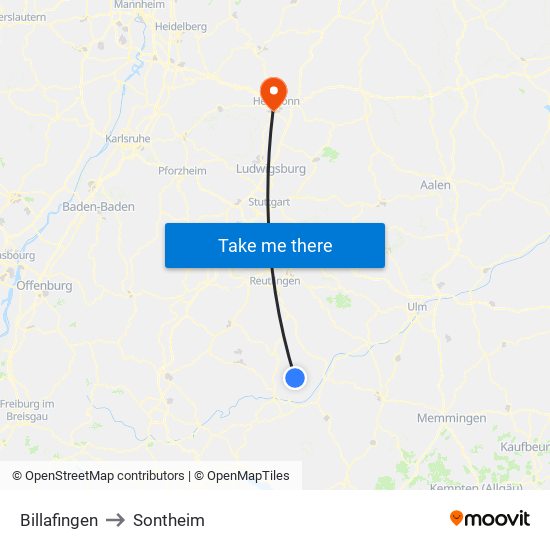 Billafingen to Sontheim map