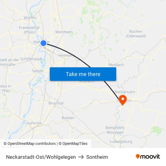Neckarstadt-Ost/Wohlgelegen to Sontheim map