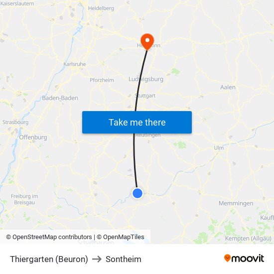 Thiergarten (Beuron) to Sontheim map