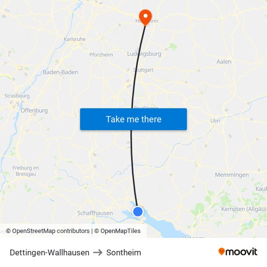 Dettingen-Wallhausen to Sontheim map