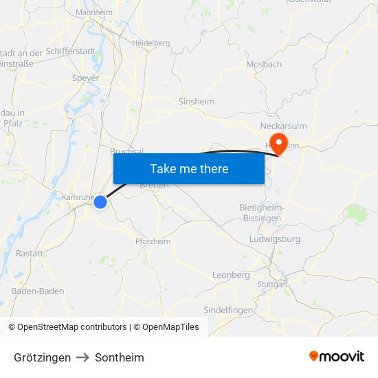 Grötzingen to Sontheim map