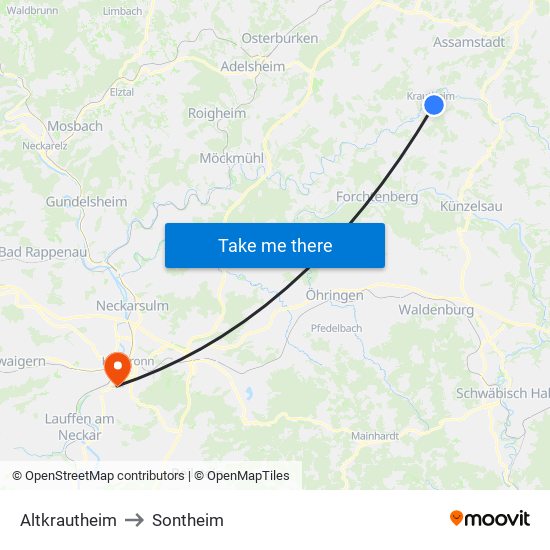 Altkrautheim to Sontheim map