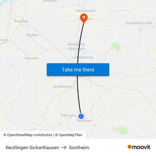 Reutlingen-Sickenhausen to Sontheim map